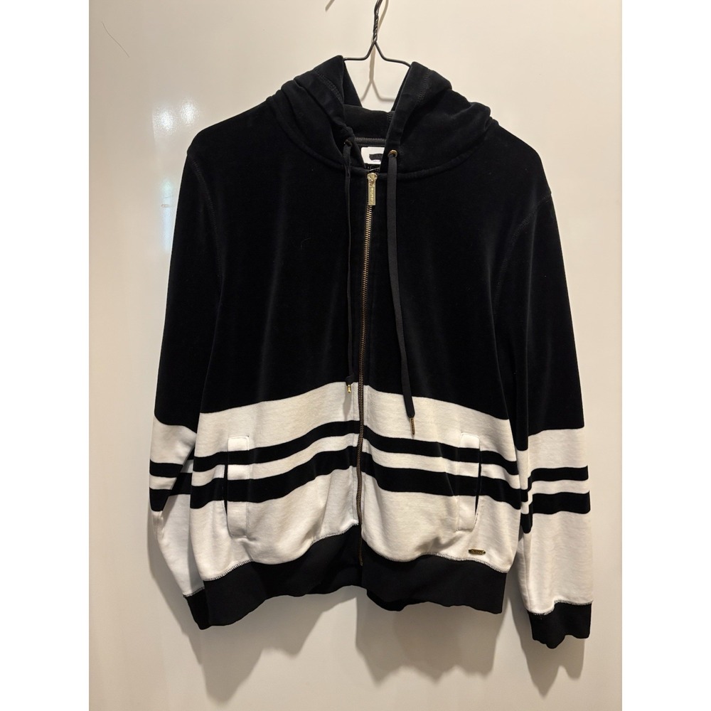 Calvin Klein Black And White Size Medium Velour? Jacket Ladies Size XL 21x22